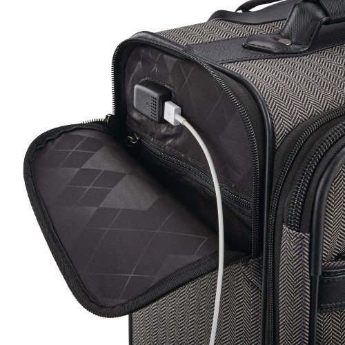 Maleta de mano expandible con ruedas y diseño de espiga para uso doméstico