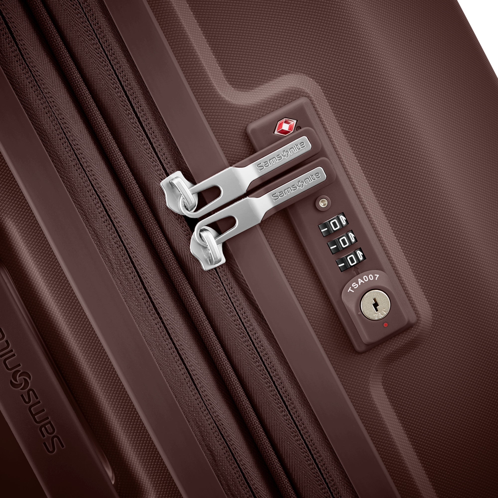 Samsonite Outline Pro cocoa chocolate mauve 24" medium hardside spinner, TSA lock and zipper pulls