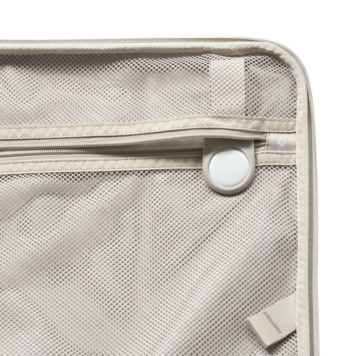 Samsonite Paralux stone grey large checked hardside spinner, interior tracker-tag pocket