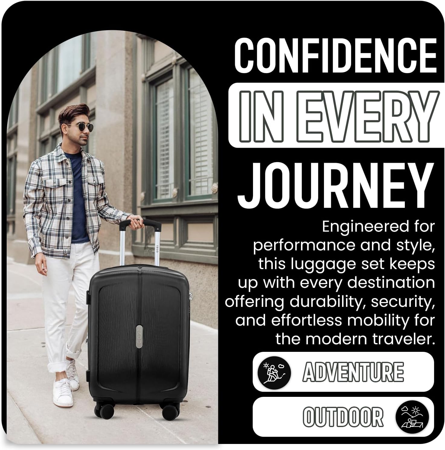 IZOD Mateo Travel 3 Piece Luggage Set - Durable ABS Hard Shell with 360° Wheels and Combo Lock