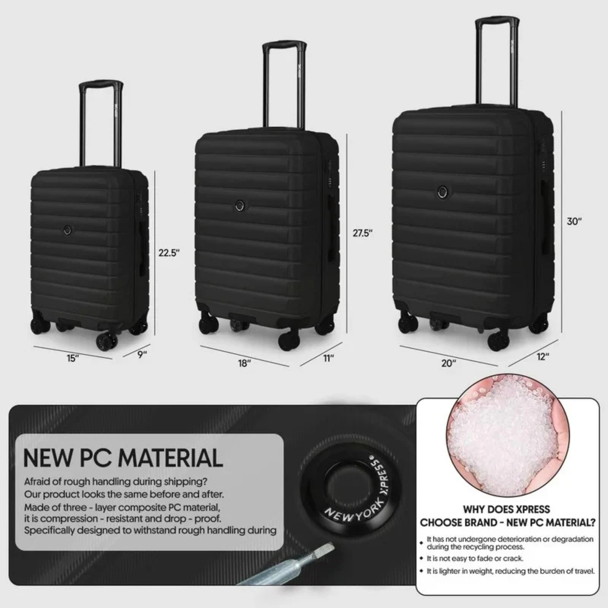 New York Xpress Hard Shell Expandable Luggage Spinner 3 Pc Set