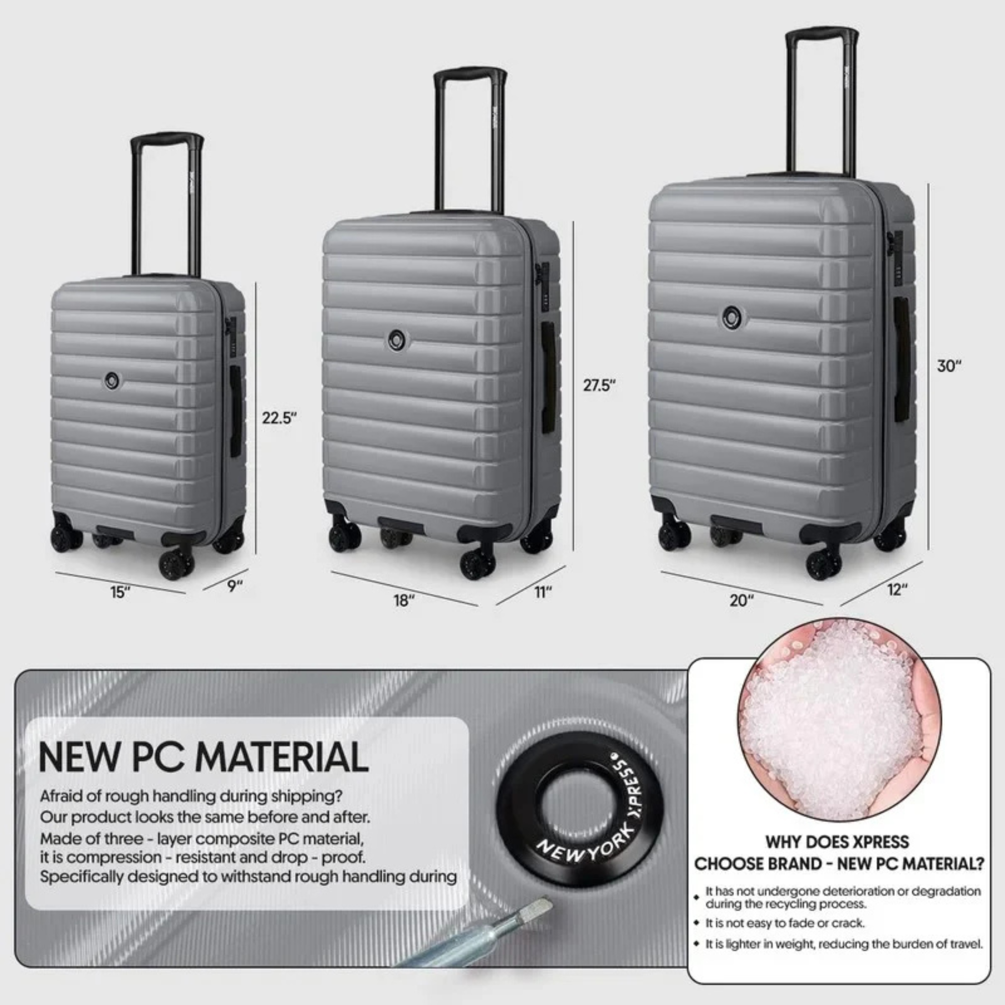 New York Xpress Hard Shell Expandable Luggage Spinner 3 Pc Set