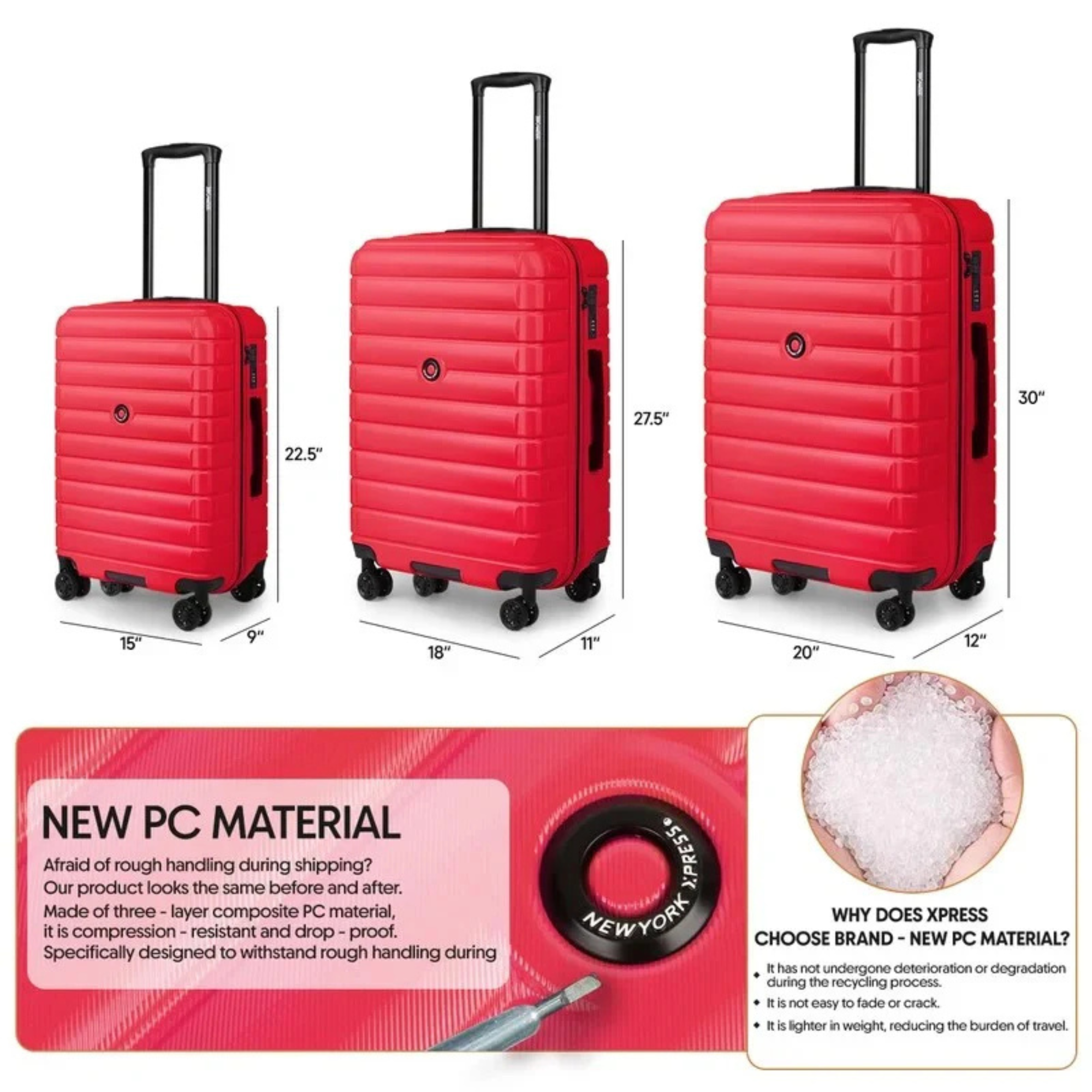 New York Xpress Hard Shell Expandable Luggage Spinner 3 Pc Set