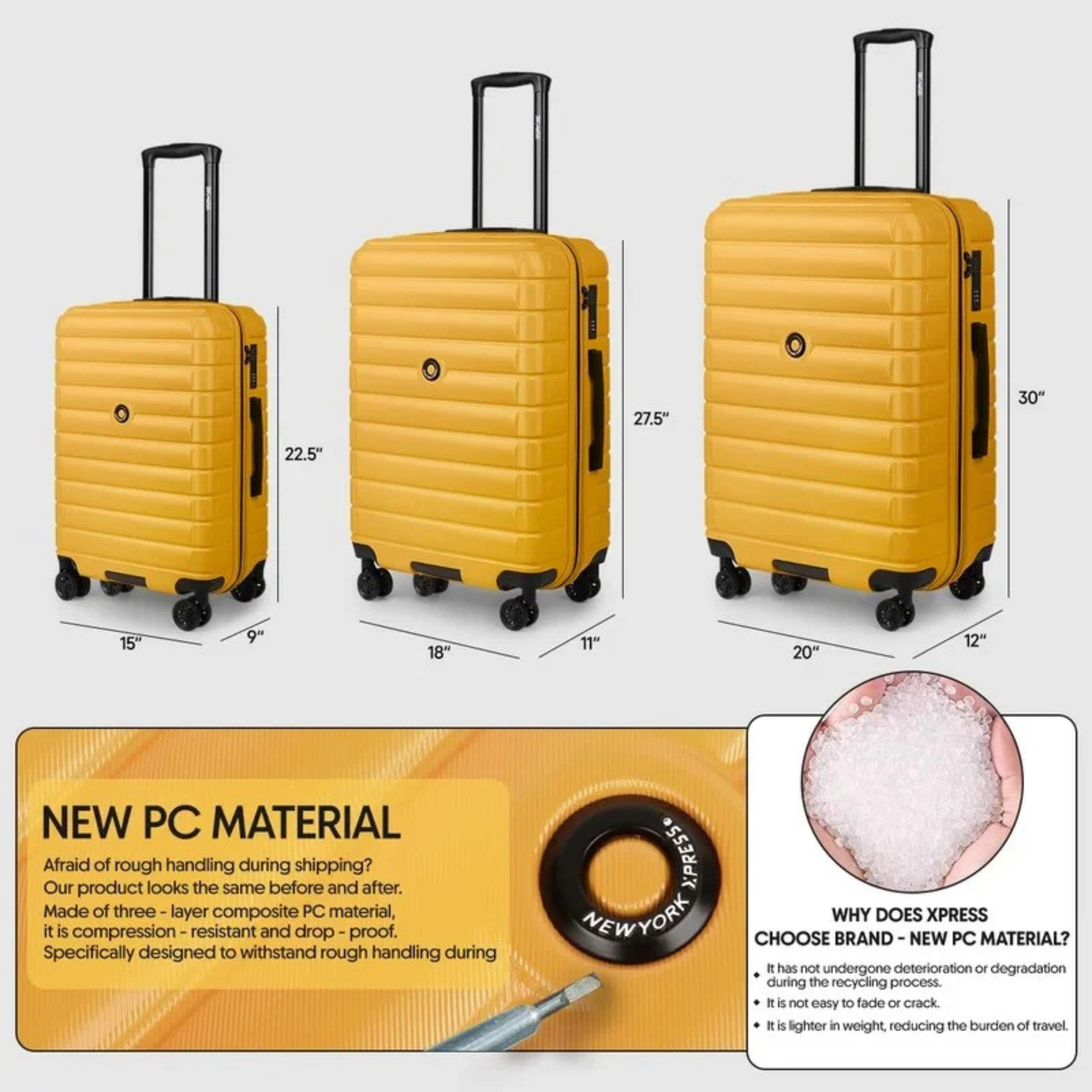 New York Xpress Hard Shell Expandable Luggage Spinner 3 Pc Set
