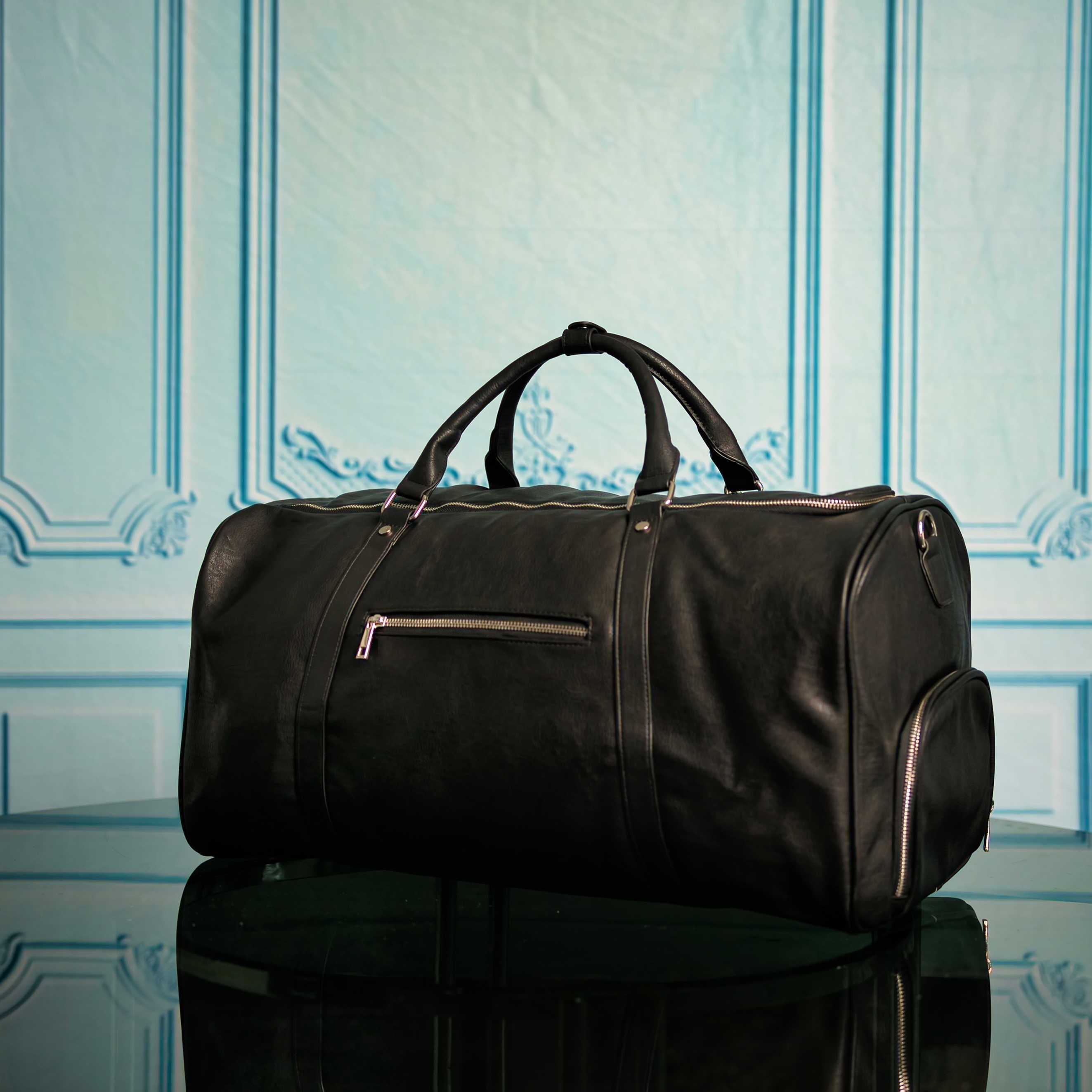 Black Leather XL Signature Bag Set (XL Signature Backpack and Duffle Bag)