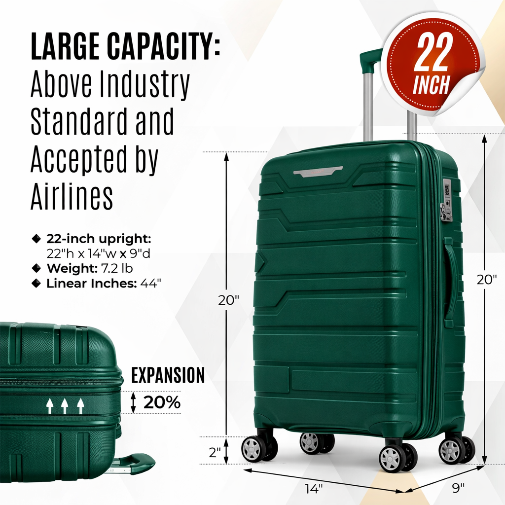 Juego de maletas rígidas Gabbiano con 8 ruedas, de polipropileno multicapa duradero, 3 piezas, 22, 26 y 31 pulgadas