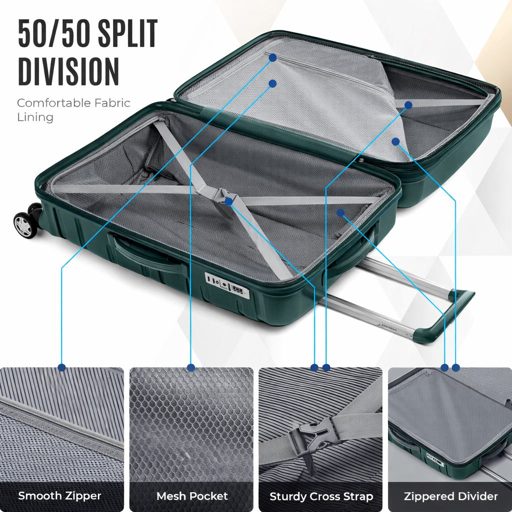 Juego de maletas rígidas Gabbiano con 8 ruedas, de polipropileno multicapa duradero, 3 piezas, 22, 26 y 31 pulgadas