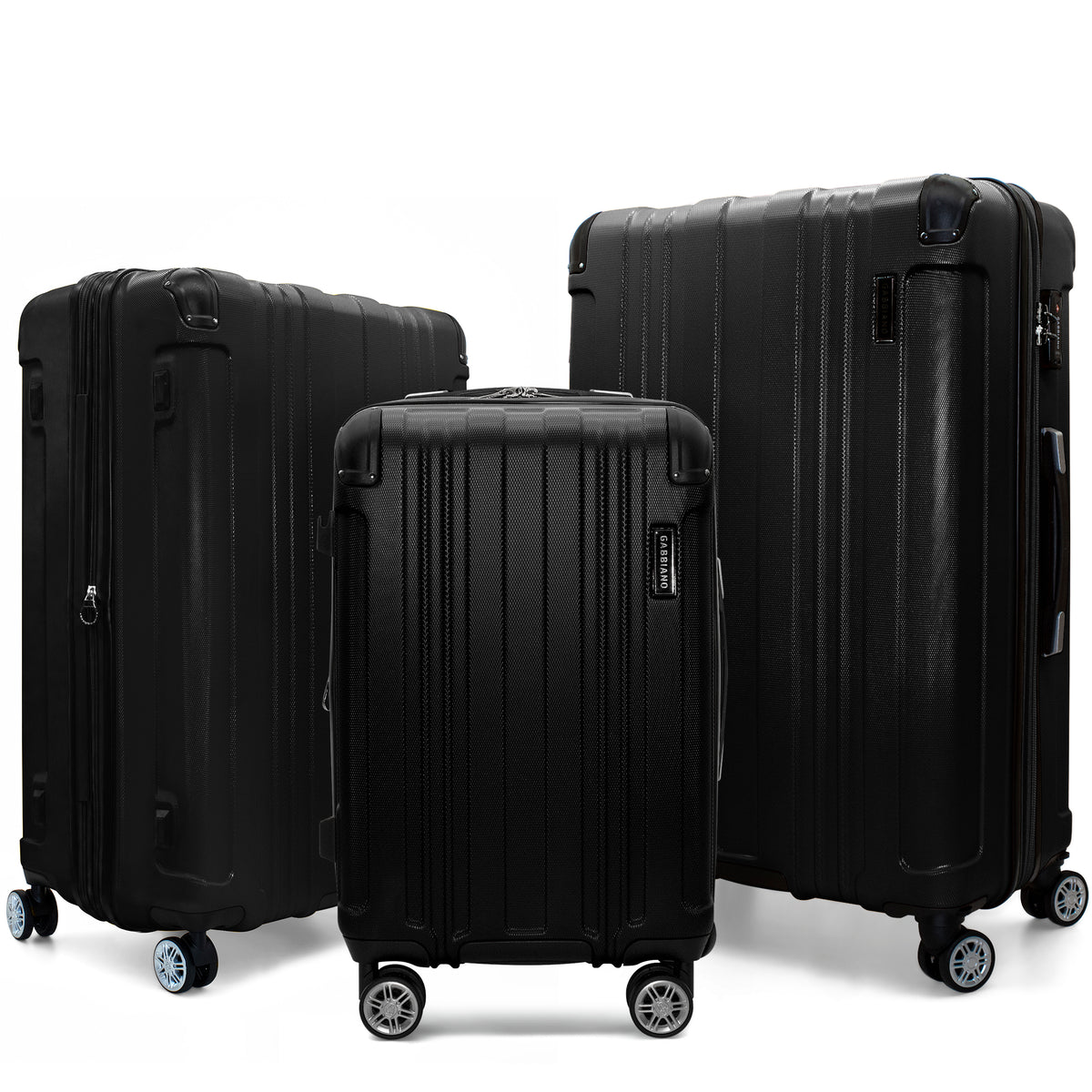 Gabbiano Bravo ABS Hardside Spinner 3 Pc Luggage Set - Black 3 Pc Set