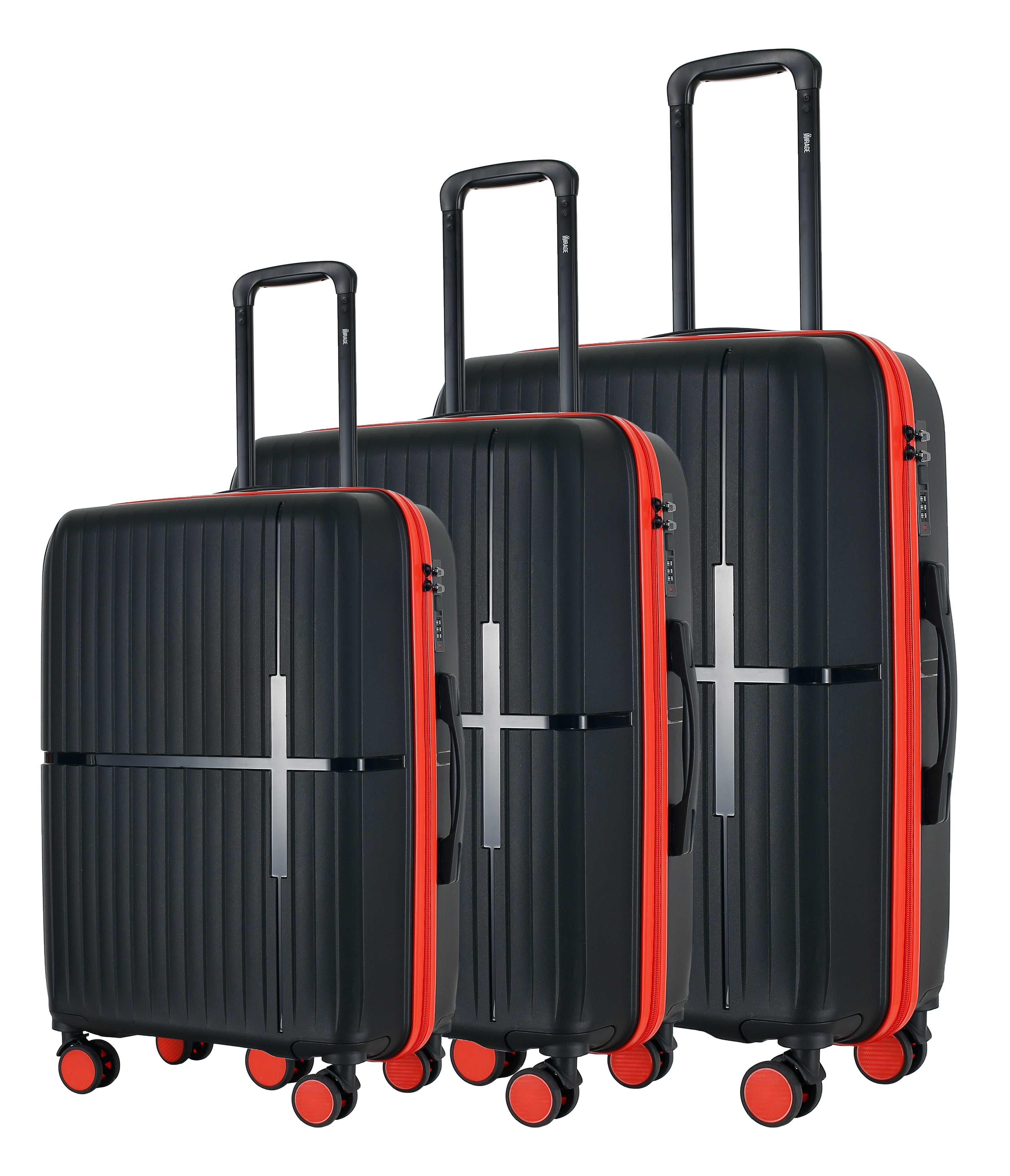 GALA 3-Piece Luggage Set – Polypropylene Hardshell, Lightweight, 360° Dual Spinning Wheels, Combo Lock - 20", 24", 28" - Black