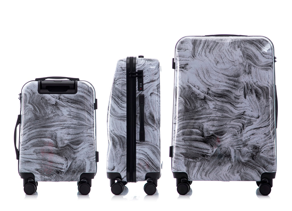 Multi-color Design ABS Hard Shell Lightweight with 360° Dual Spinning Wheels & Combo Lock – Includes 28", 24", 20" 3-Piece Luggage Set - Granite