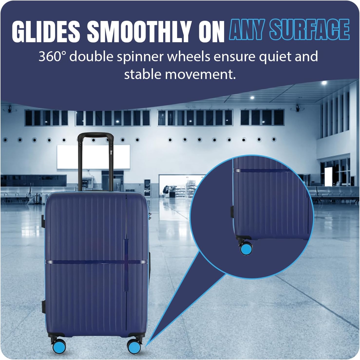 GALA 3-Piece Luggage Set – Polypropylene Hardshell, Lightweight, 360° Dual Spinning Wheels, Combo Lock - 20", 24", 28" - Navy Teal