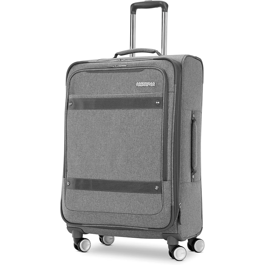 American Tourister Whim Softside Expandable Luggage with Spinners, Black, 2PC SET (Carry-on/Medium)