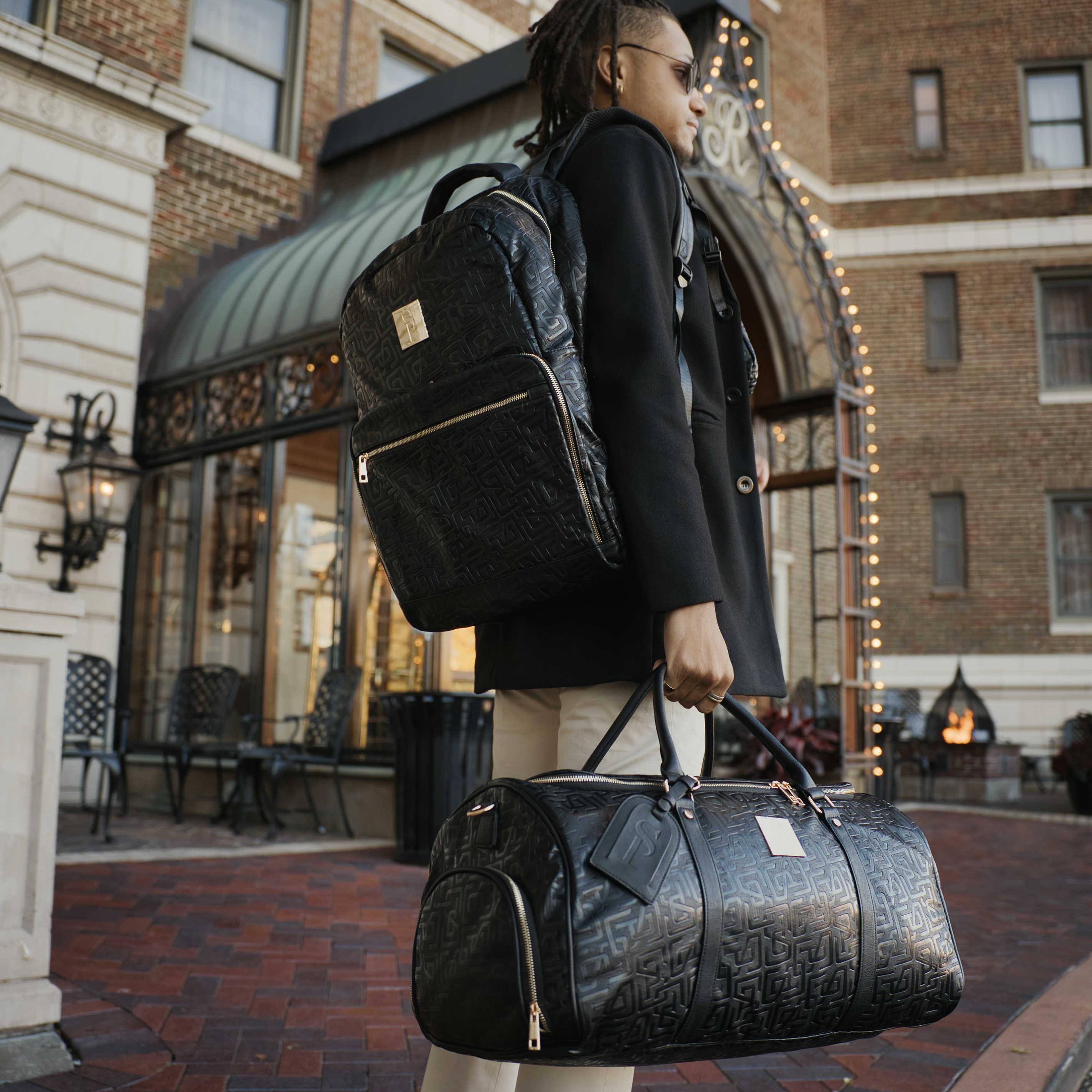 Black Monogram Leather Commuter Bag