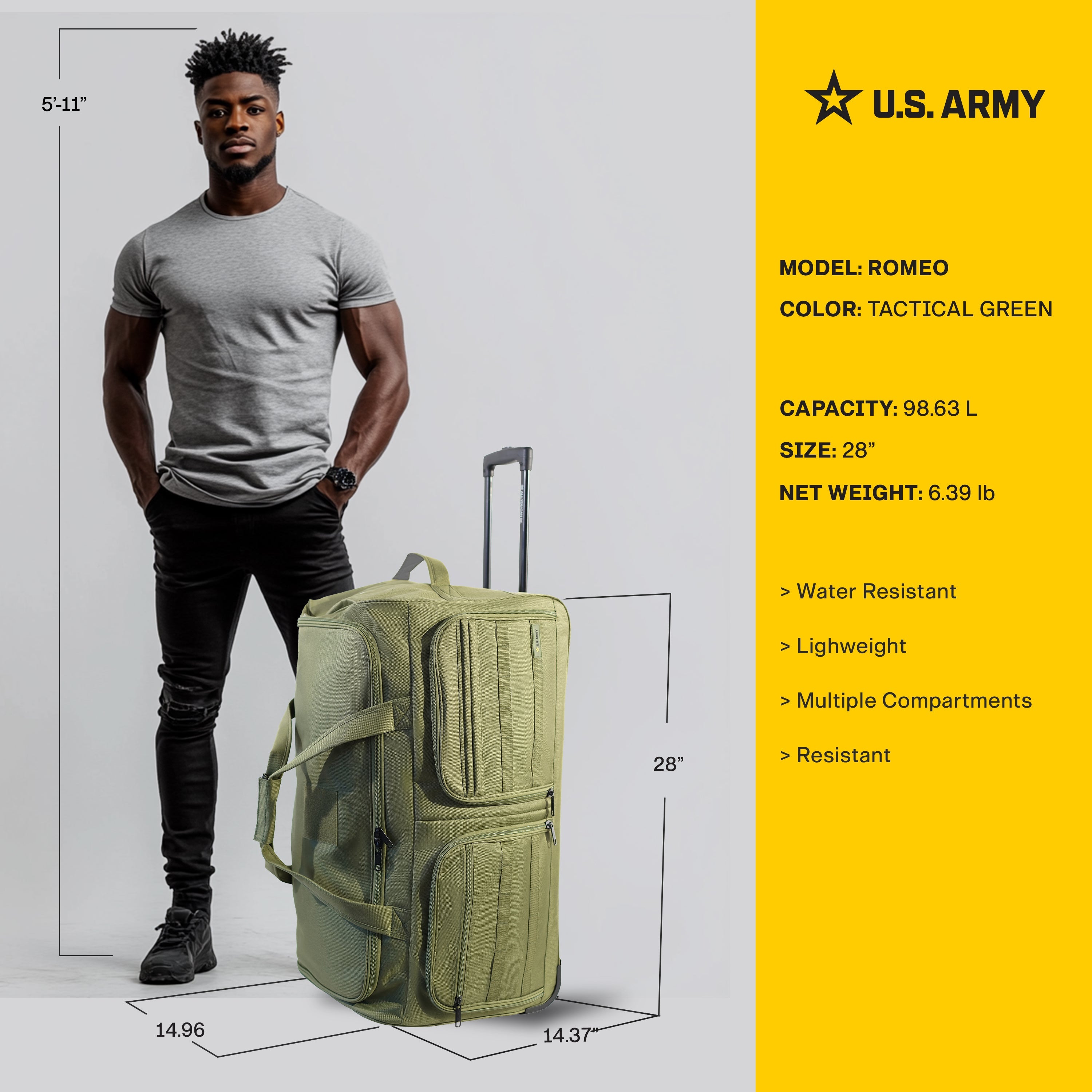 U.S. ARMY ROMEO 28-inch Tactical Rolling Duffel