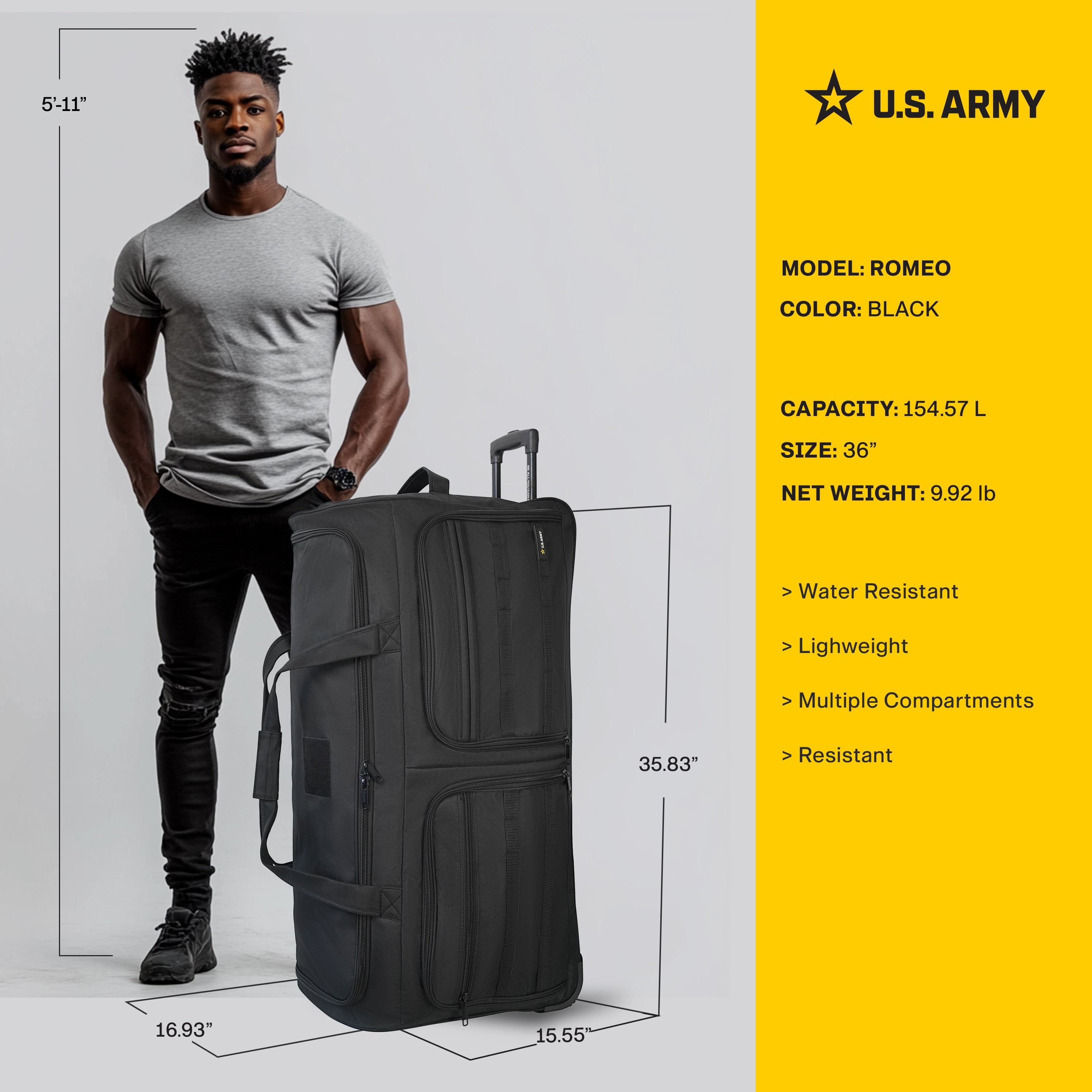 U.S. ARMY ROMEO 36-inch XL Tactical Rolling Duffel