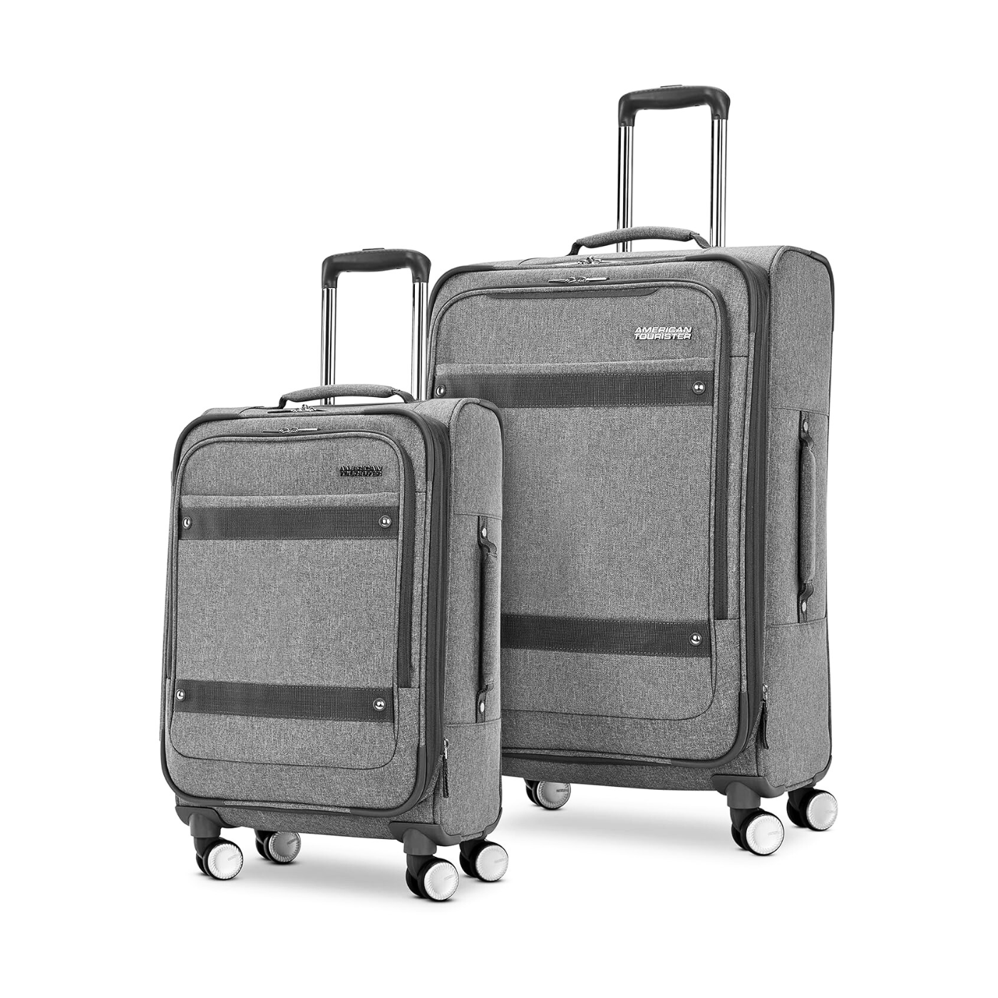 American Tourister Whim Softside Expandable Luggage with Spinners, Black, 2PC SET (Carry-on/Medium)