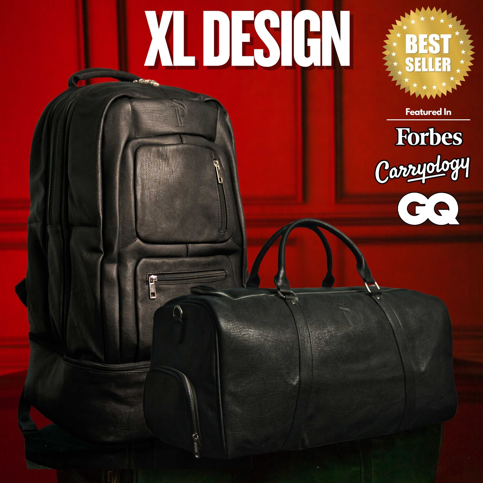 best leather travel duffel bag Sole Premise Black Leather XL Signature Bag Set (XL Signature Backpack and Duffle Bag)