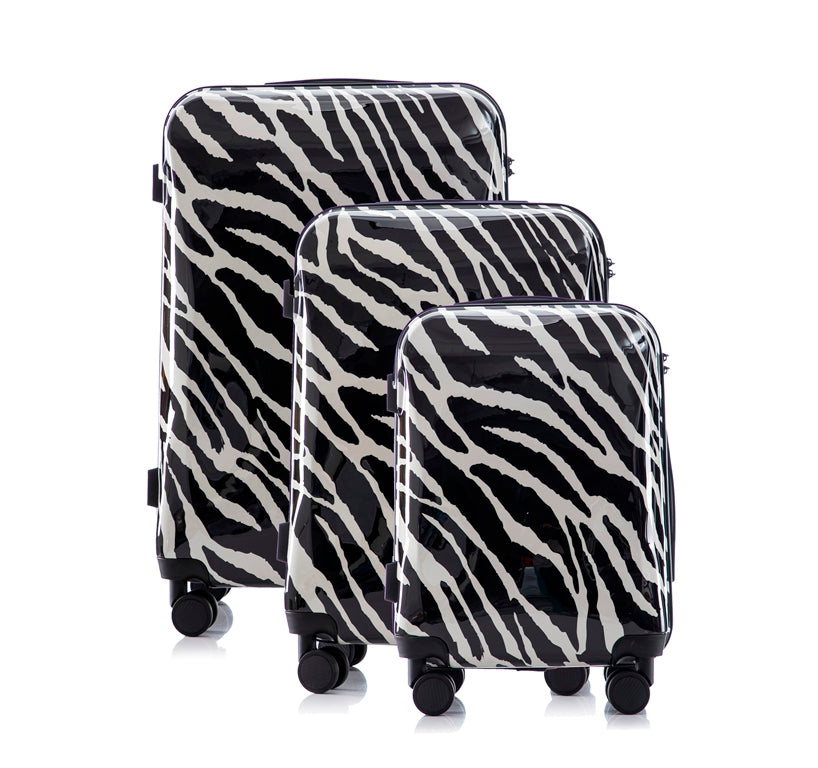 Multi-color Design ABS Hard Shell Lightweight with 360° Dual Spinning Wheels & Combo Lock – Includes 28", 24", 20" 3-Piece Luggage Set - Zebra