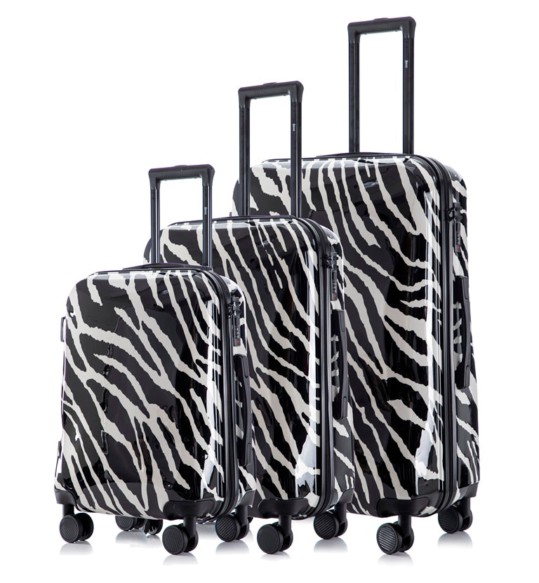 Multi-color Design ABS Hard Shell Lightweight with 360° Dual Spinning Wheels & Combo Lock – Includes 28", 24", 20" 3-Piece Luggage Set - Zebra