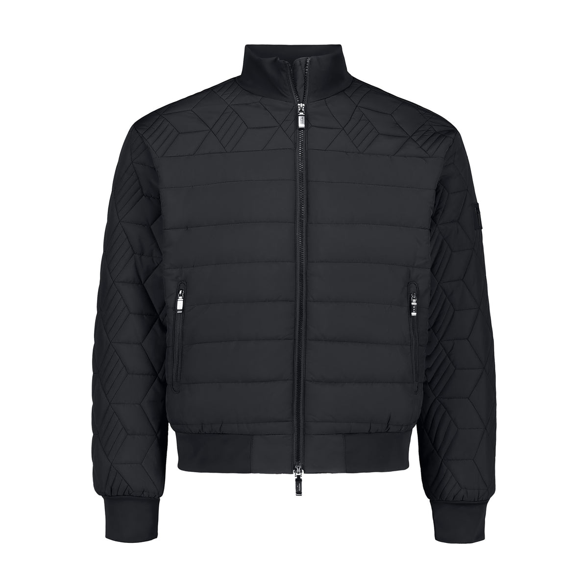 Tumi Men's Packable Puffer Jacket in Black, flat front view