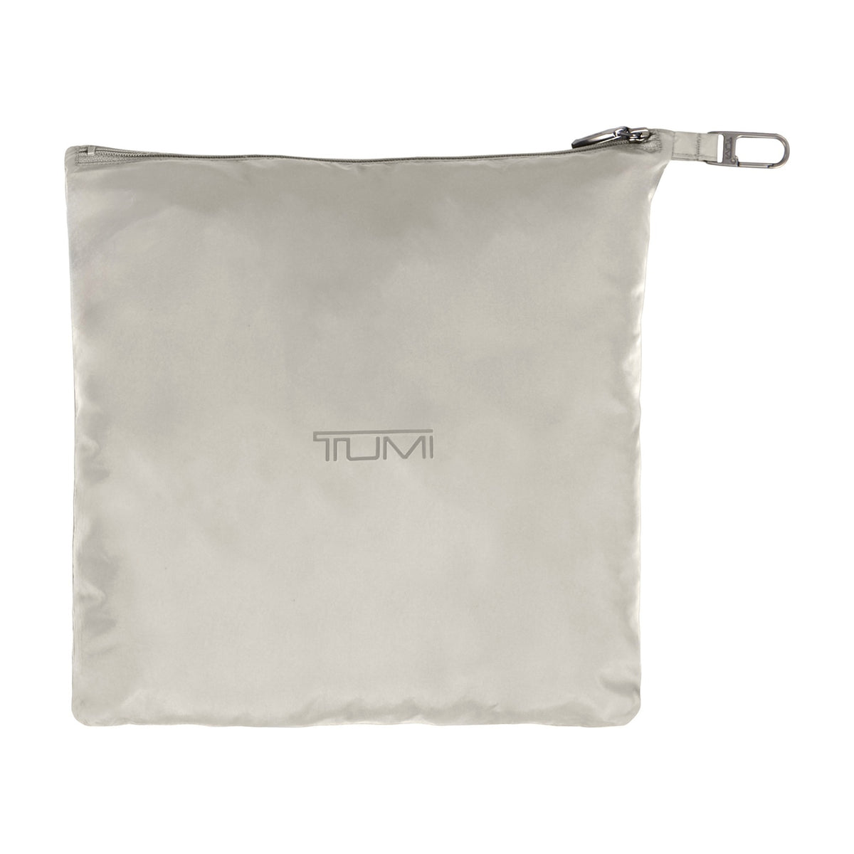 Tumi Men's Packable Puffer Jacket in Grey, packed in its pouch