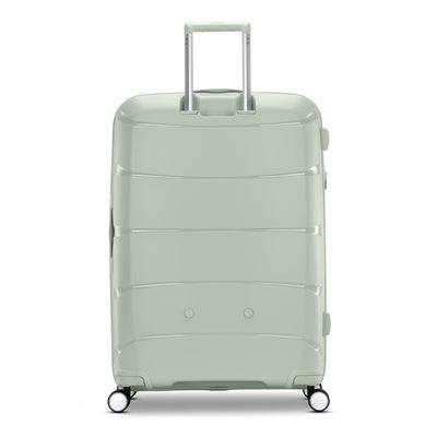 Samsonite Outline Pro sage 28" large hardside spinner, rear view, telescoping handle housing