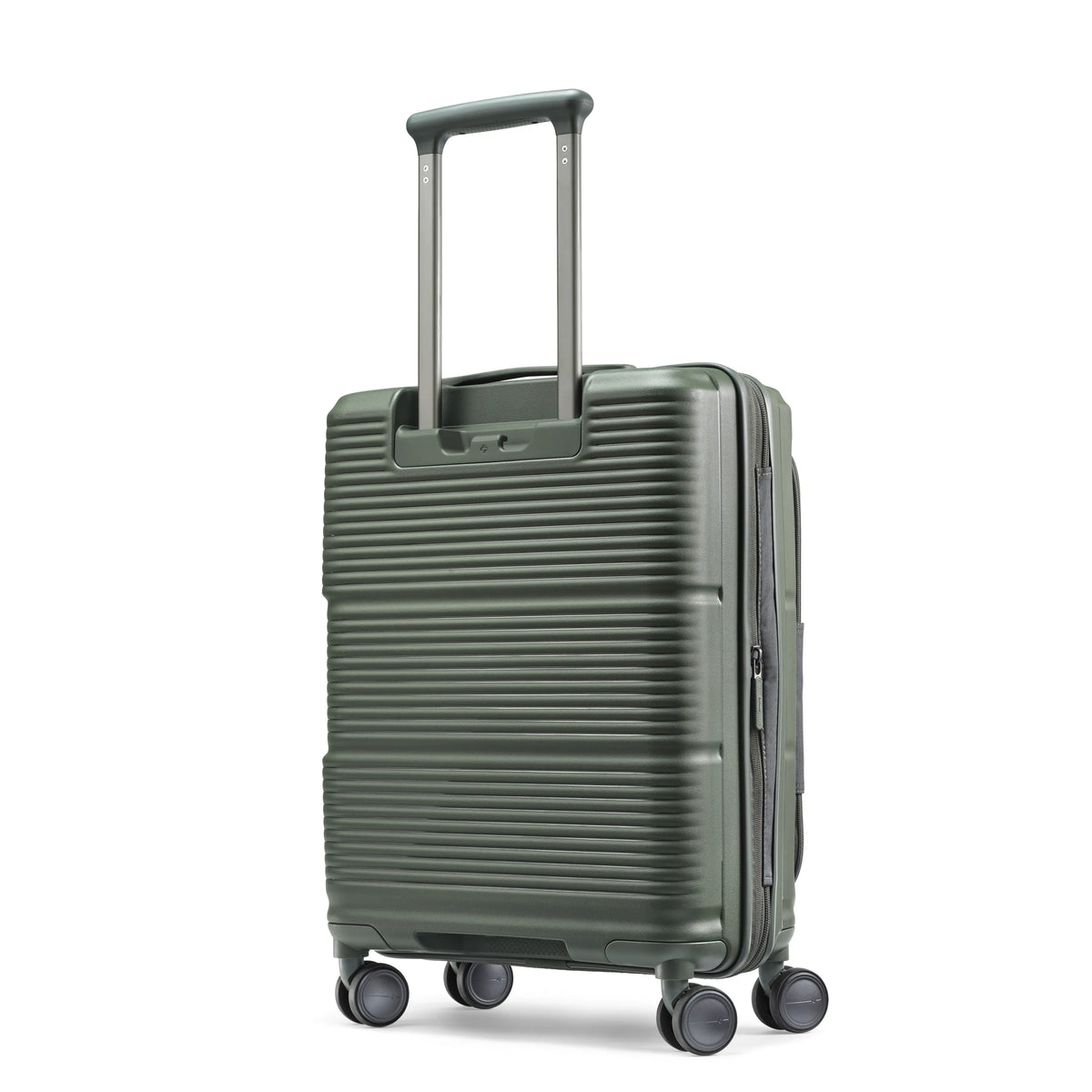 Samsonite Paralux Global olive carry-on hardside spinner, three-quarter rear view