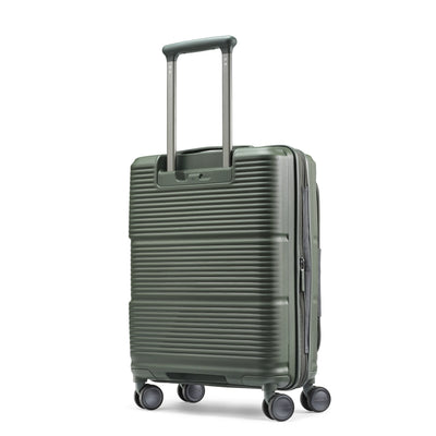 Samsonite Paralux Global olive carry-on hardside spinner, three-quarter rear view