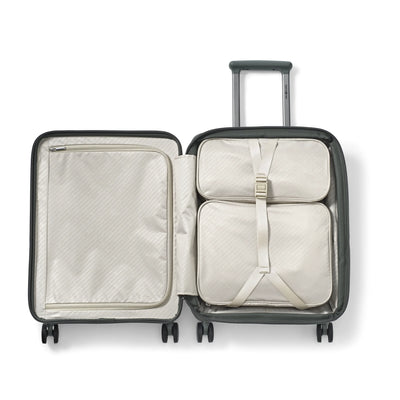 Samsonite Paralux Global olive carry-on hardside spinner, open interior with packing cubes