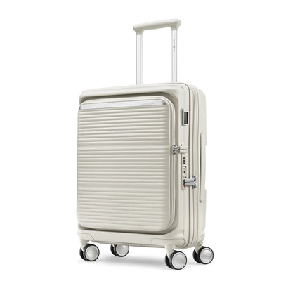 Samsonite Paralux Global stone grey carry-on hardside spinner, three-quarter front view