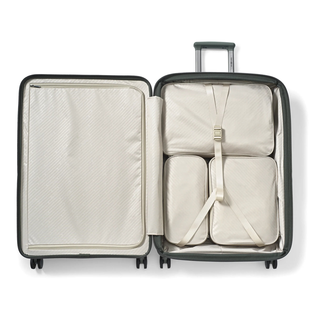 Samsonite Paralux olive large checked hardside spinner, interior 1 