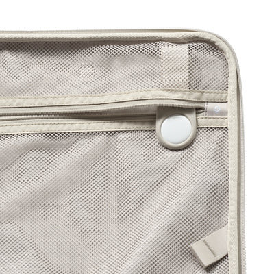 Samsonite Paralux stone grey large checked hardside spinner, interior tracker-tag pocket