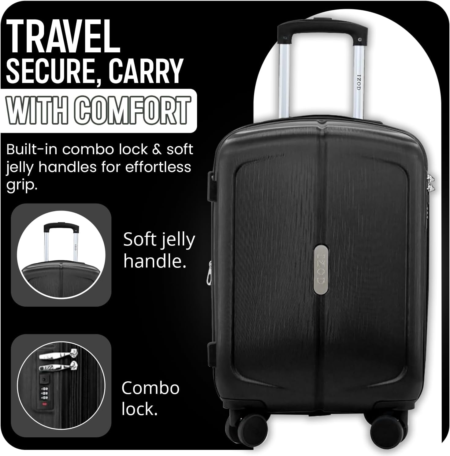 IZOD Mateo Travel 3 Piece Luggage Set - Durable ABS Hard Shell with 360° Wheels and Combo Lock