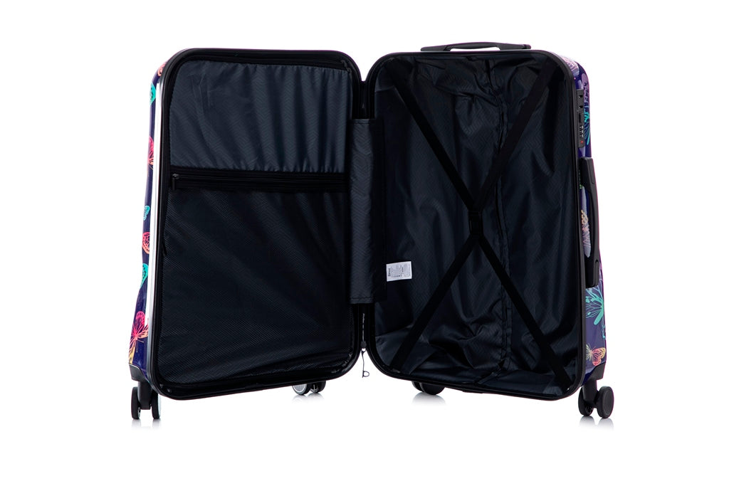 Multi-color Design ABS Hard Shell Lightweight with 360° Dual Spinning Wheels & Combo Lock – Includes 28", 24", 20" 3-Piece Luggage Set - Butterfly