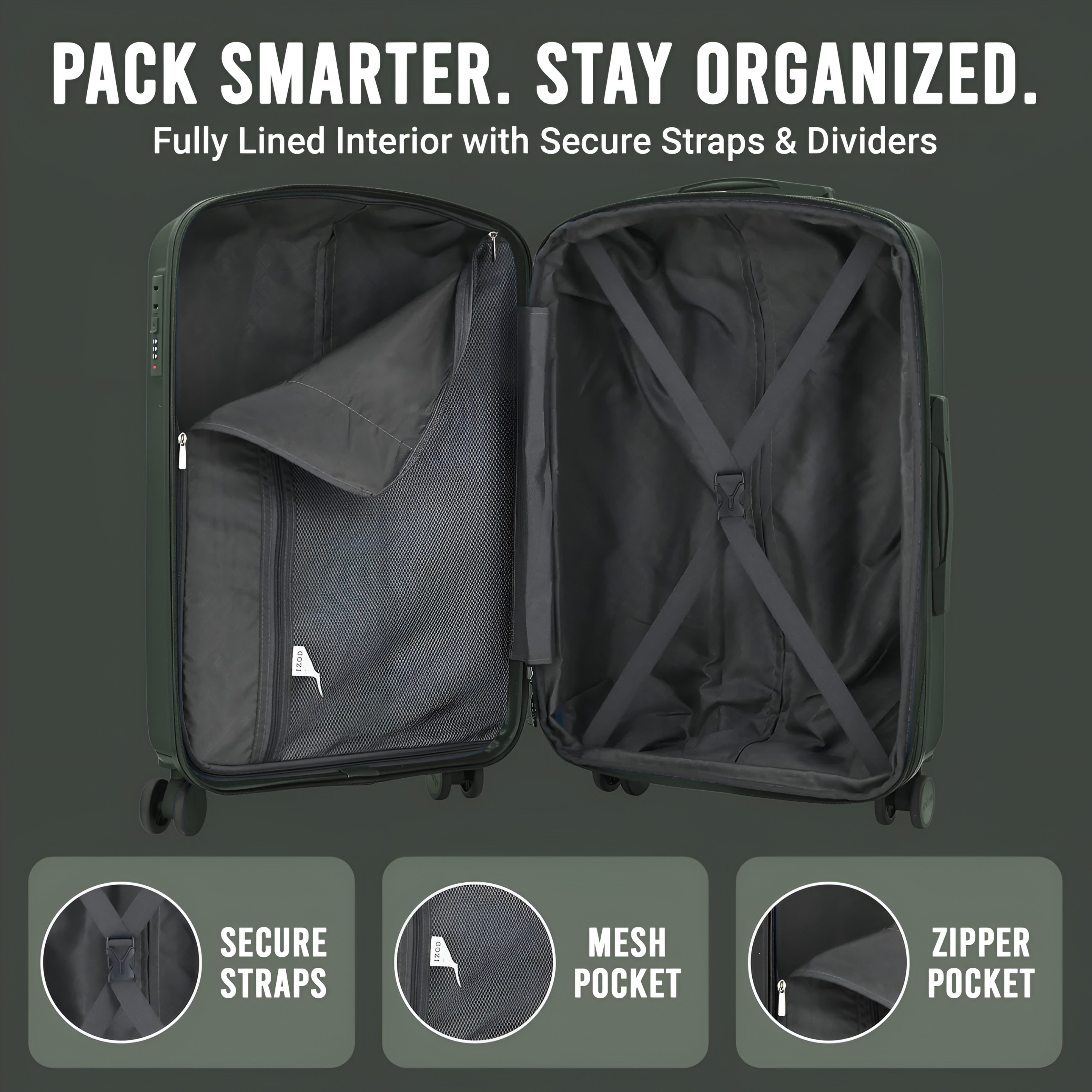 IZOD Mateo 20-Inch Carry-On Luggage – Lightweight Expandable ABS Hardside Suitcase with 360° Dual Spinner Wheels & Built-In Combo Lock