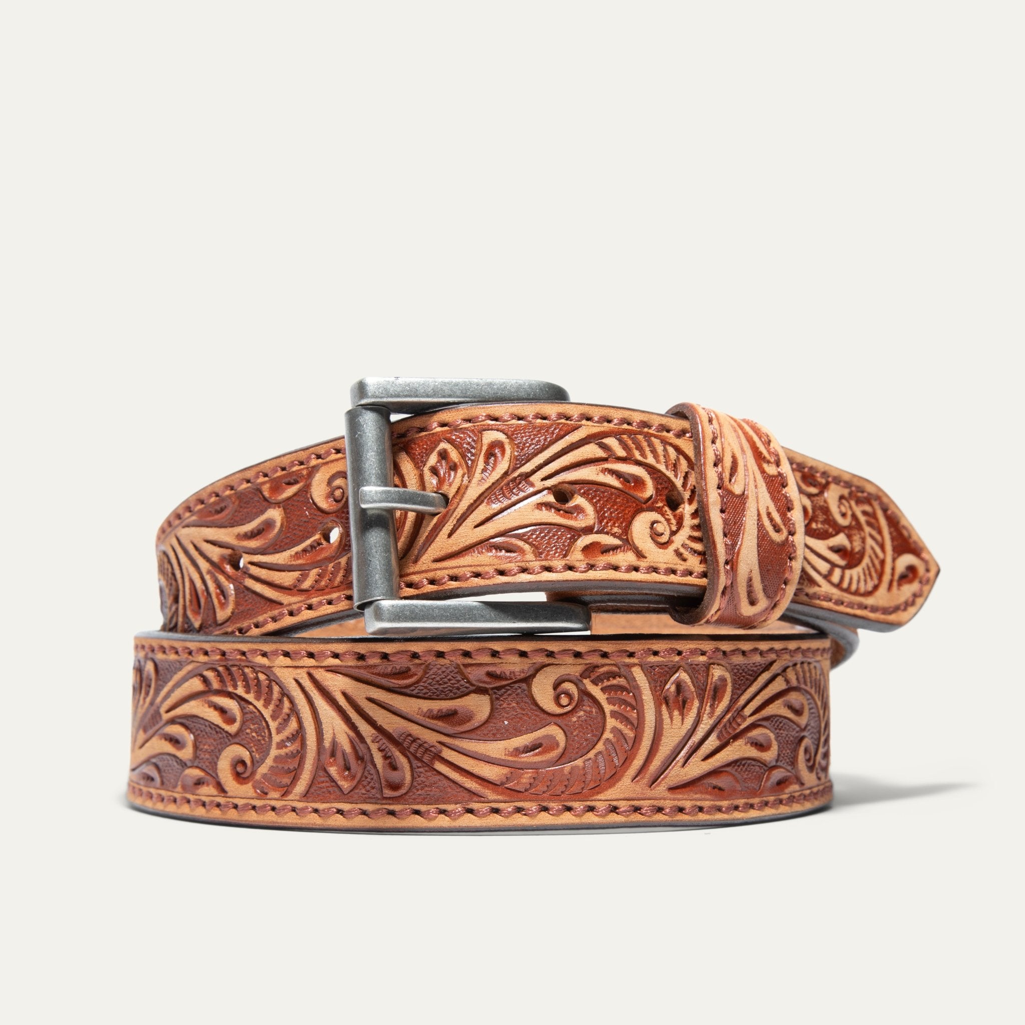 HAND-TOOLED MORNING GLORY JEAN BELT