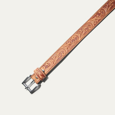 HAND-TOOLED MORNING GLORY JEAN BELT