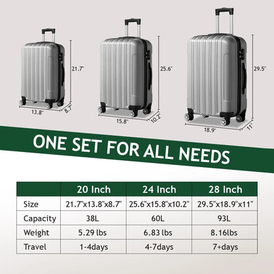 Mirage Danae Abs Hard Shell Lightweight 360 Dual Spinning Wheels Combo Lock 3 Piece Luggage Set