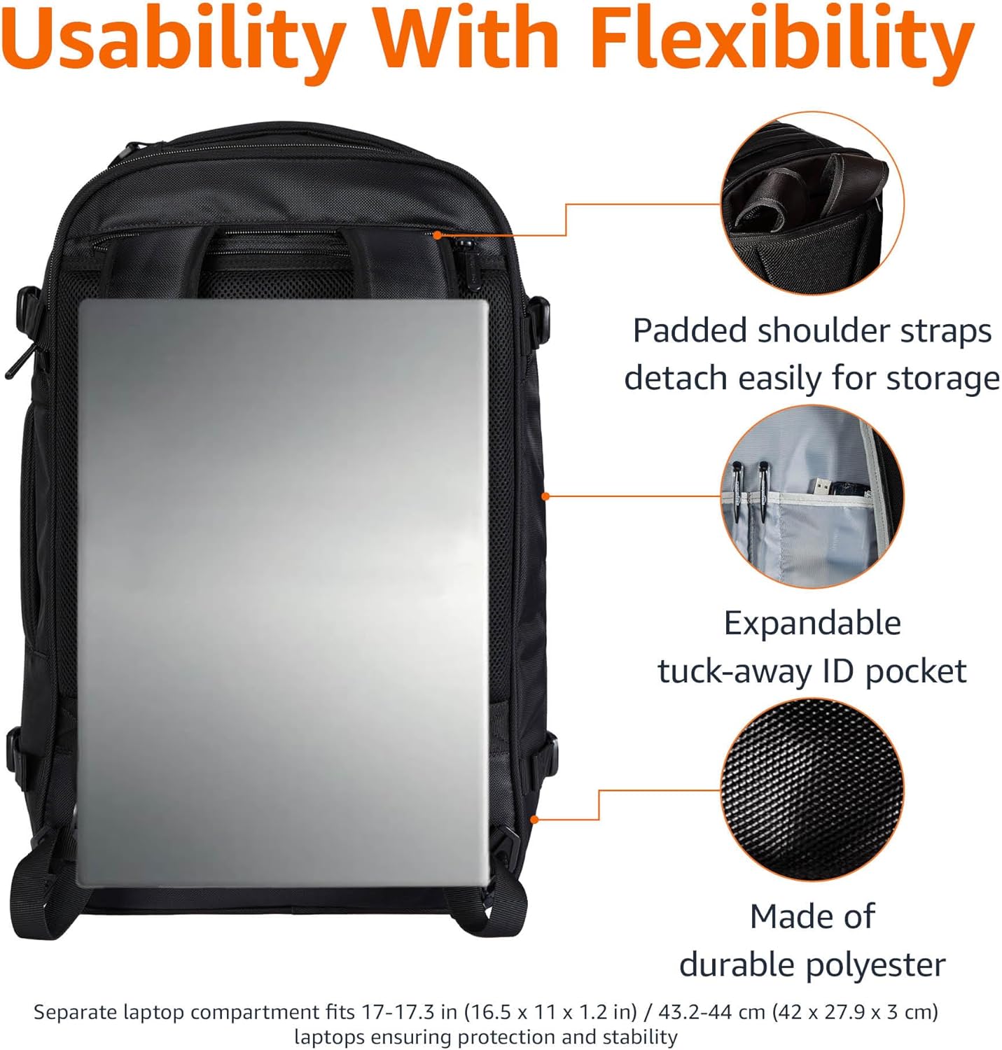 Amazon Basics Travel Backpack Carry-On - Black - side view