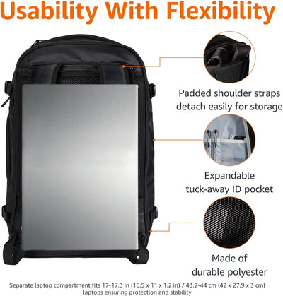 Amazon Basics Travel Backpack Carry-On - Black - side view