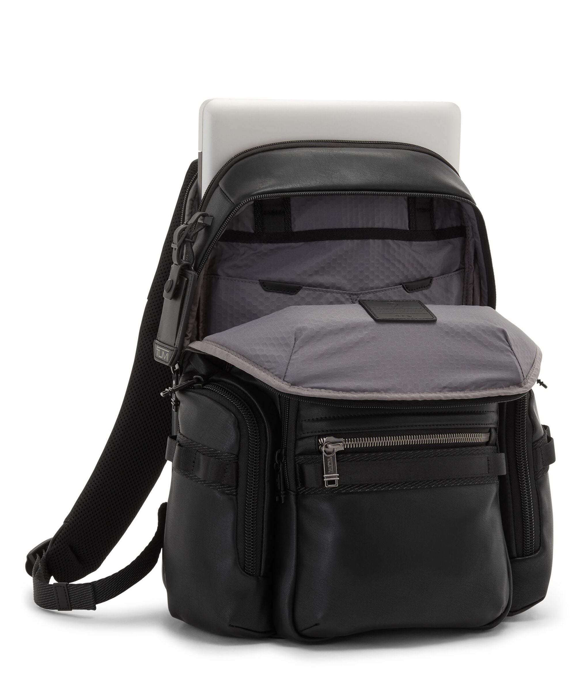Tumi Alpha Bravo Navigation Leather Backpack Black interior laptop