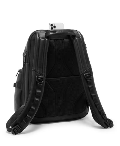 Tumi Alpha Bravo Navigation Leather Backpack Black back panel