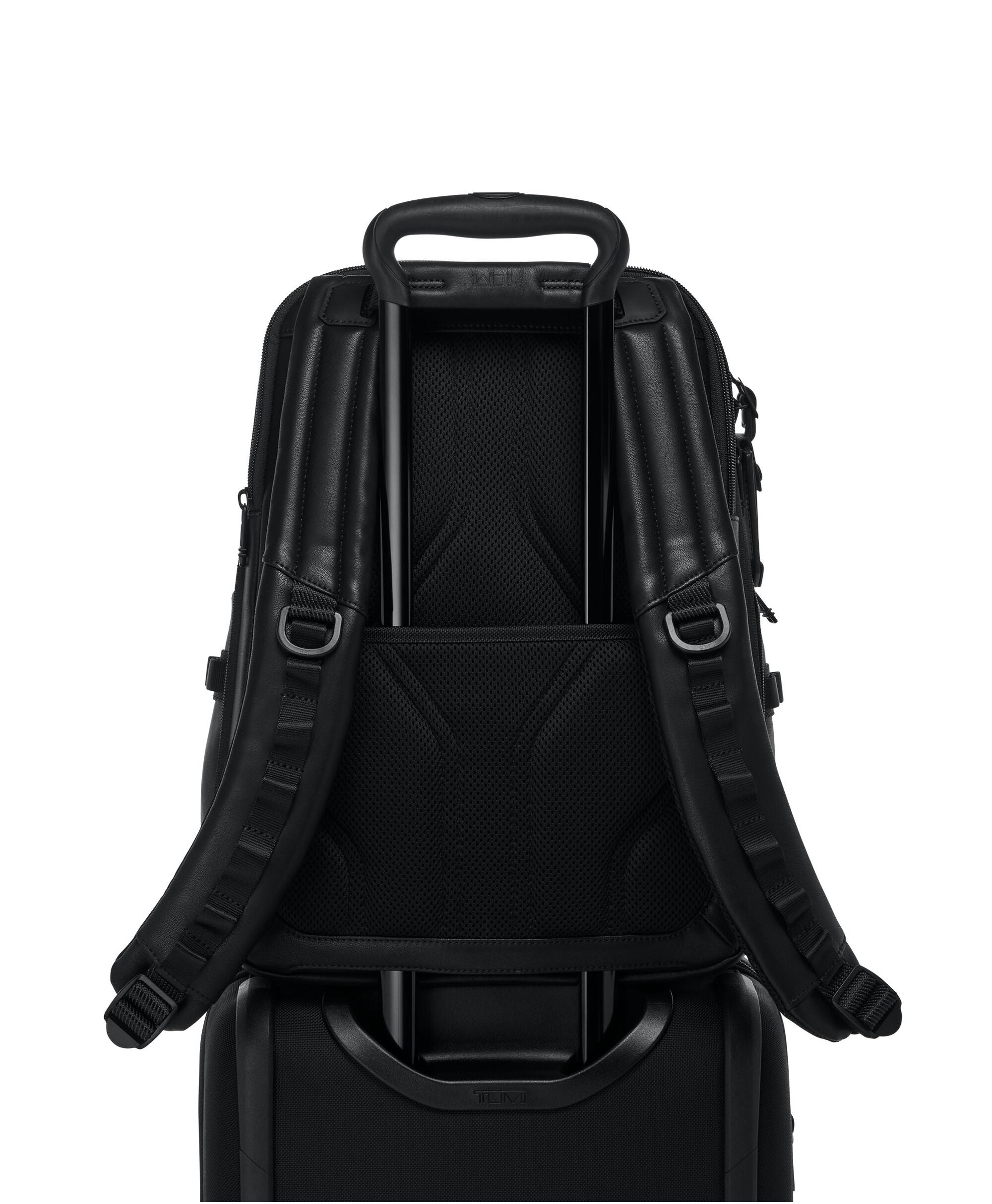 Tumi Alpha Bravo Navigation Leather Backpack Black add-a-bag