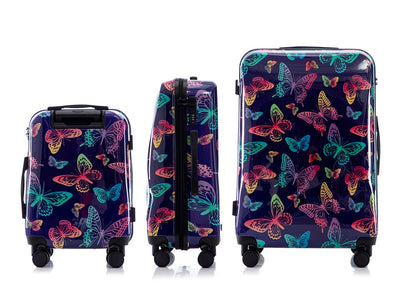 Multi-color Design ABS Hard Shell Lightweight with 360° Dual Spinning Wheels & Combo Lock – Includes 28", 24", 20" 3-Piece Luggage Set - Butterfly