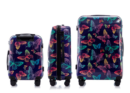 Multi-color Design ABS Hard Shell Lightweight with 360° Dual Spinning Wheels & Combo Lock – Includes 28", 24", 20" 3-Piece Luggage Set - Butterfly