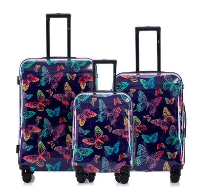 Multi-color Design ABS Hard Shell Lightweight with 360° Dual Spinning Wheels & Combo Lock – Includes 28", 24", 20" 3-Piece Luggage Set - Butterfly