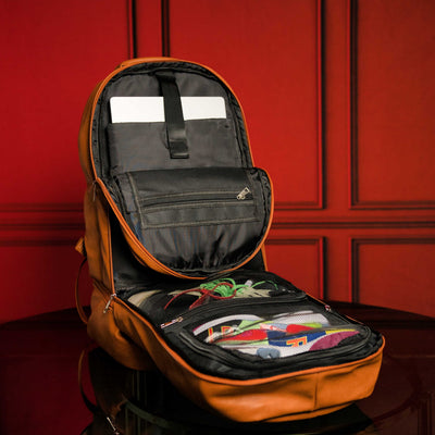 Brown Tumbled Leather Signature Bag Set (Signature Backpack and Duffle Bag)