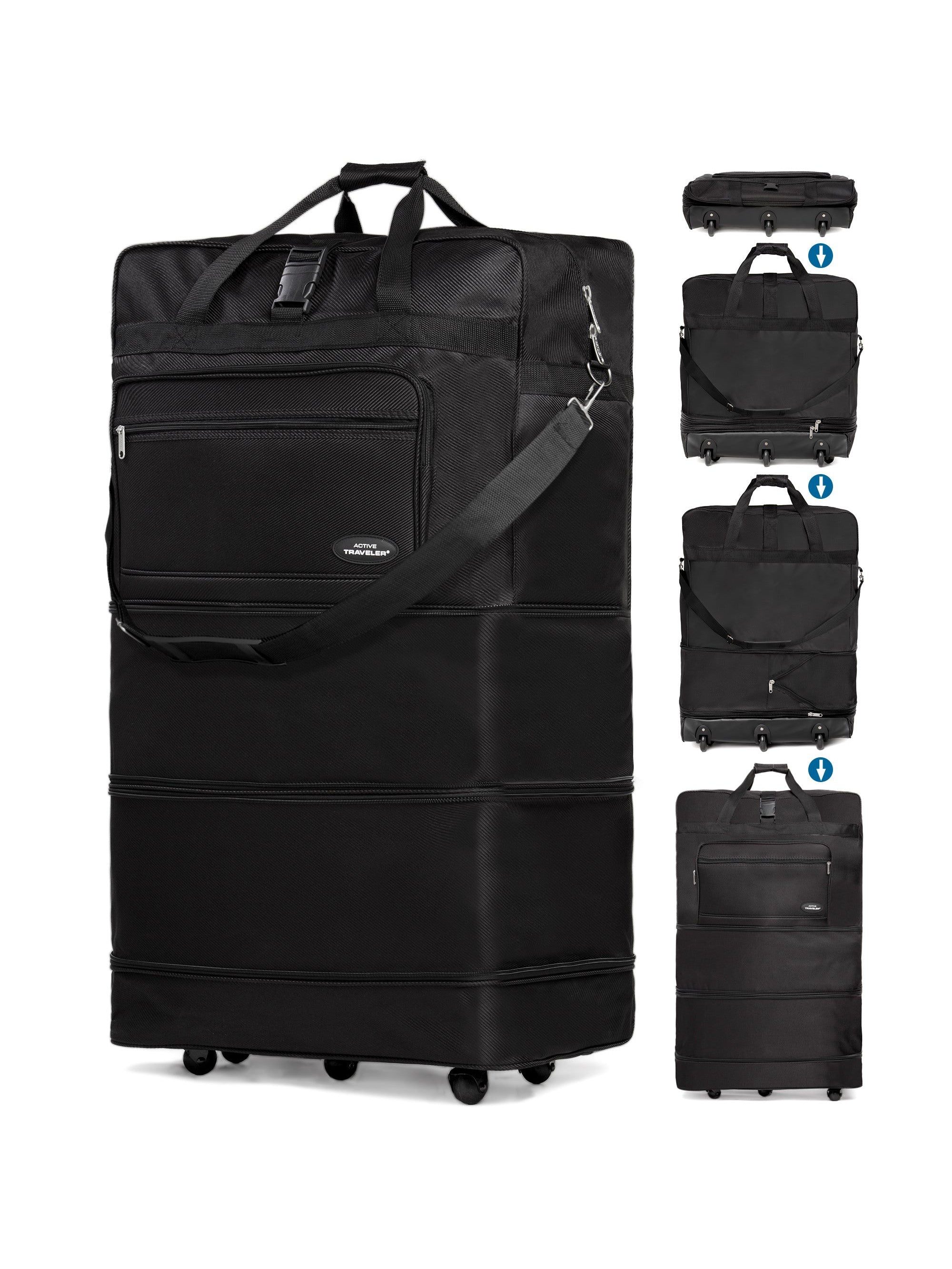 Maleta de viaje plegable 3 en 1 expandible con ruedas y ruedas en línea mejoradas Gabbiano, maleta grande con ruedas para hombres y mujeres, plegable y liviana