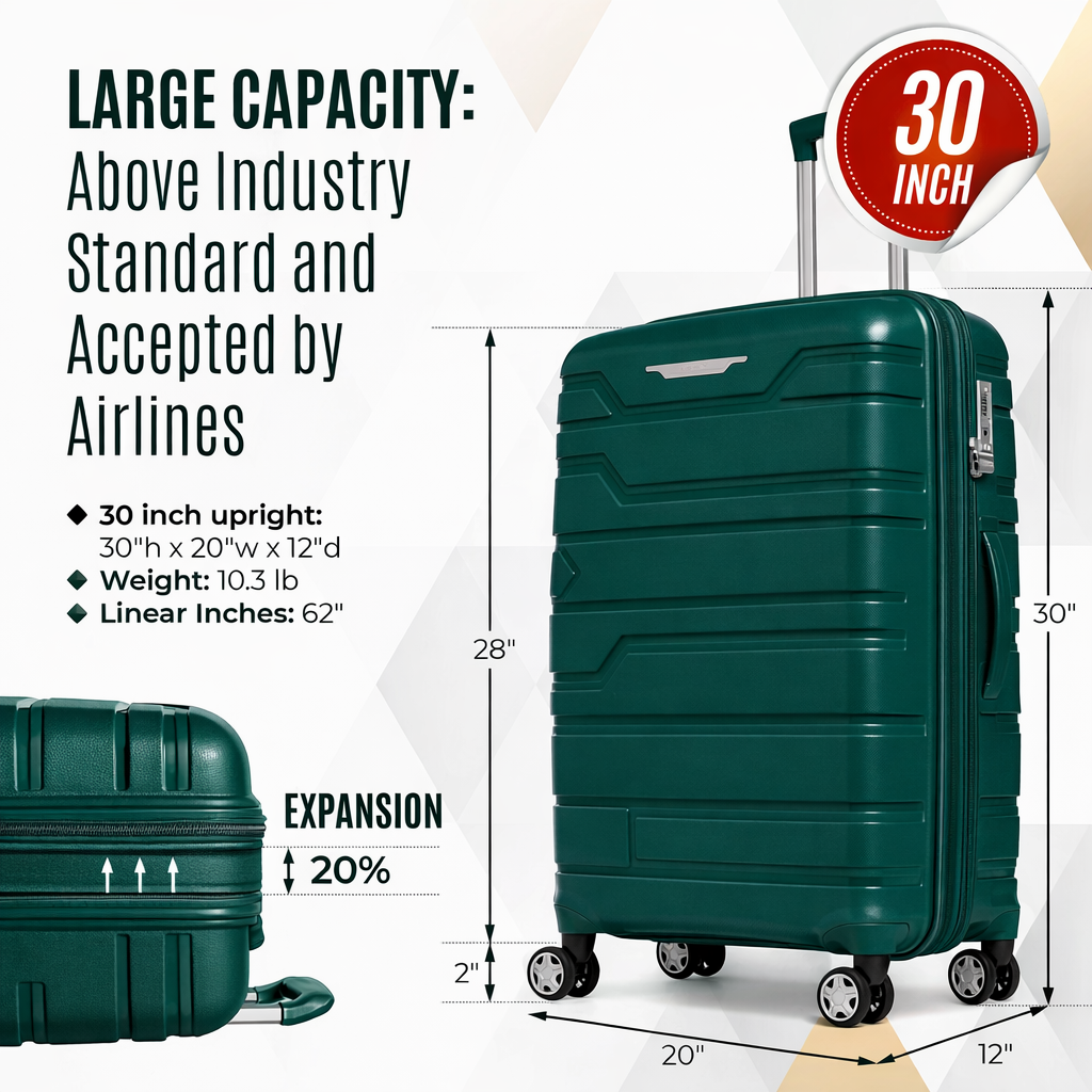 Juego de maletas rígidas Gabbiano con 8 ruedas, de polipropileno multicapa duradero, 3 piezas, 22, 26 y 31 pulgadas