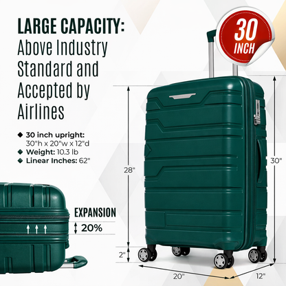 Juego de maletas rígidas Gabbiano con 8 ruedas, de polipropileno multicapa duradero, 3 piezas, 22, 26 y 31 pulgadas